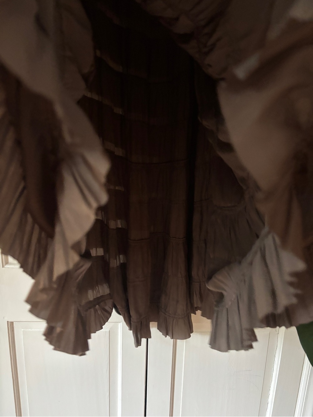 Ulla Johnson Mari Plissé Satin Midi Skirt Mica Taupe Pleated Tiers Ruffle Size 6 - Picture 15 of 16